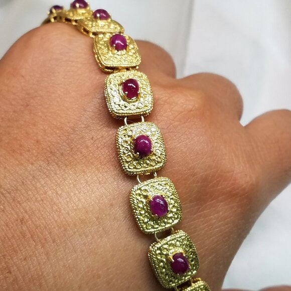 Gorgeous 18K Yellow Gold Over Sterling Silver 7.0 CTW Ruby Tennis Bracelet - NEW - Picture 9 of 9